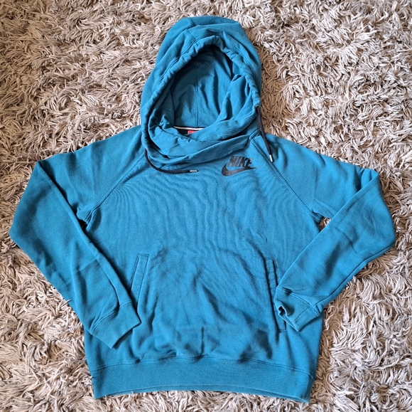 Nike Tops - Nike Teal Blue Funnel Neck Hoodie Sweatshirt Pullover Size Medium